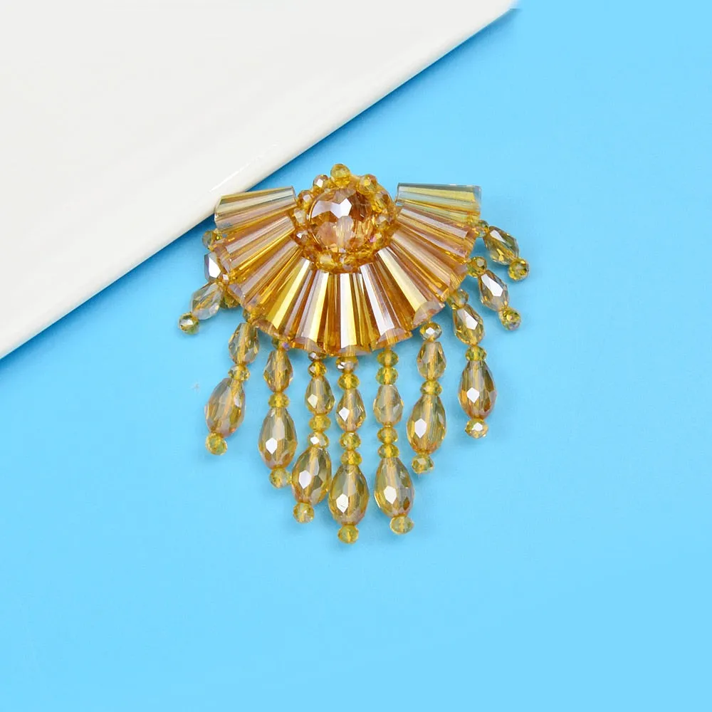 Handmade Crystal Bead Braid Fan Brooches For Women And Men