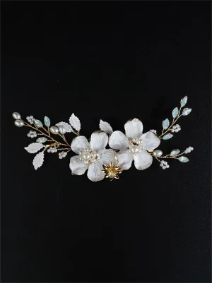 Handmade Hair Clip Flower Bridal Headband Wedding Hair Accessories For Women Headpiece Brides Hair Gold