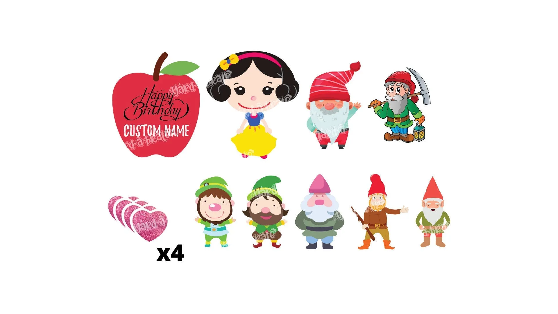 Happy Birthday-Princess & Dwarfs – Princess 24" Tall   Dwarfs 16"-18" Tall (Total 13pcs)| Yard Sign Outdoor Lawn Decorations
