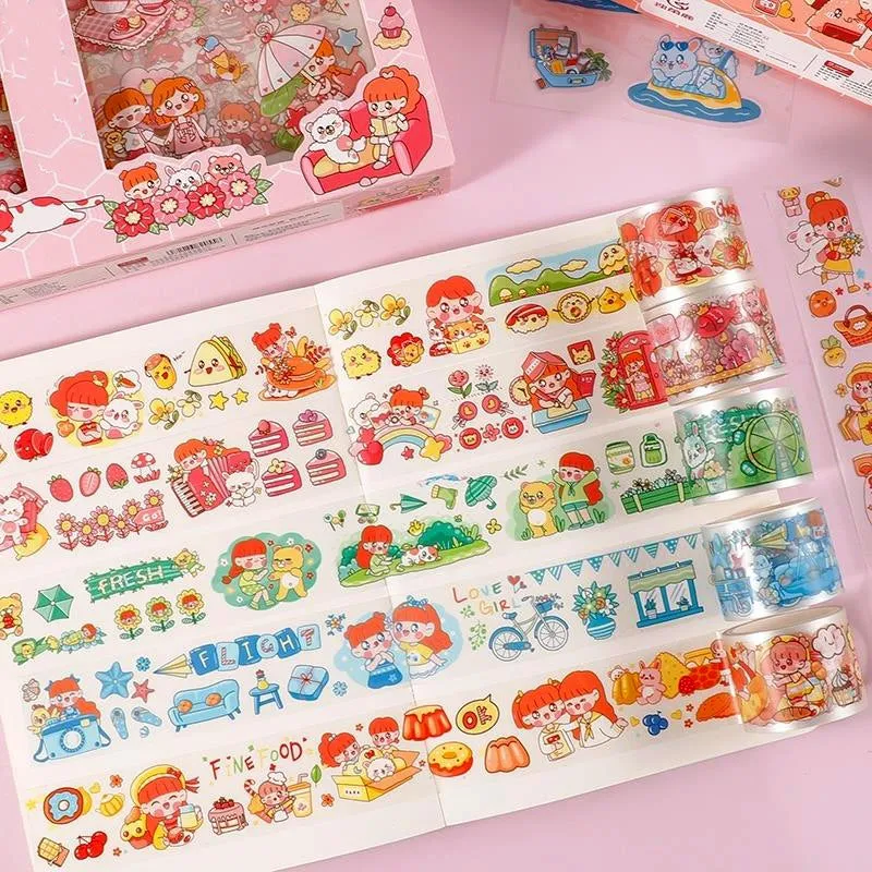 Happy Day Cartoon Girl and Boy Clear Transparent Material Scrapbook Kit