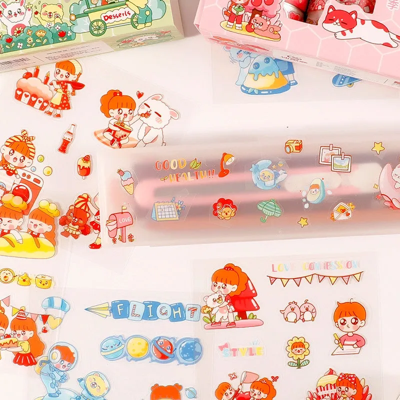 Happy Day Cartoon Girl and Boy Clear Transparent Material Scrapbook Kit