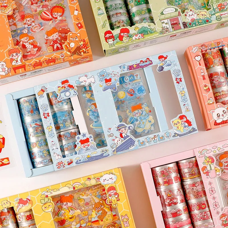 Happy Day Cartoon Girl and Boy Clear Transparent Material Scrapbook Kit