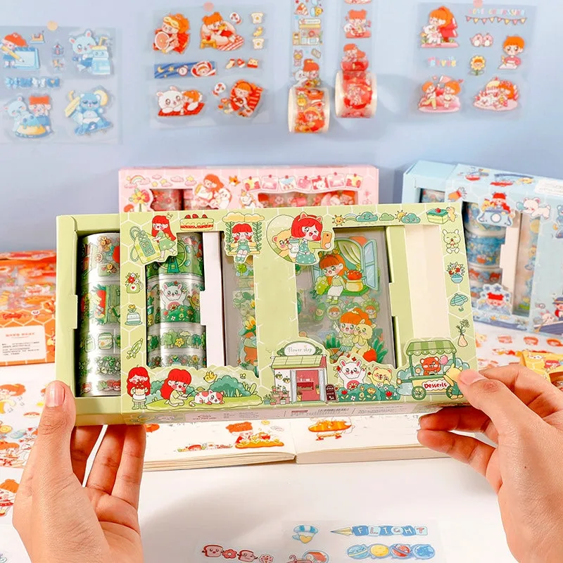 Happy Day Cartoon Girl and Boy Clear Transparent Material Scrapbook Kit