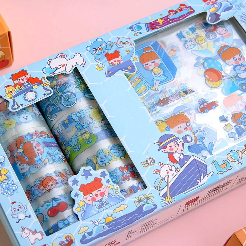 Happy Day Cartoon Girl and Boy Clear Transparent Material Scrapbook Kit