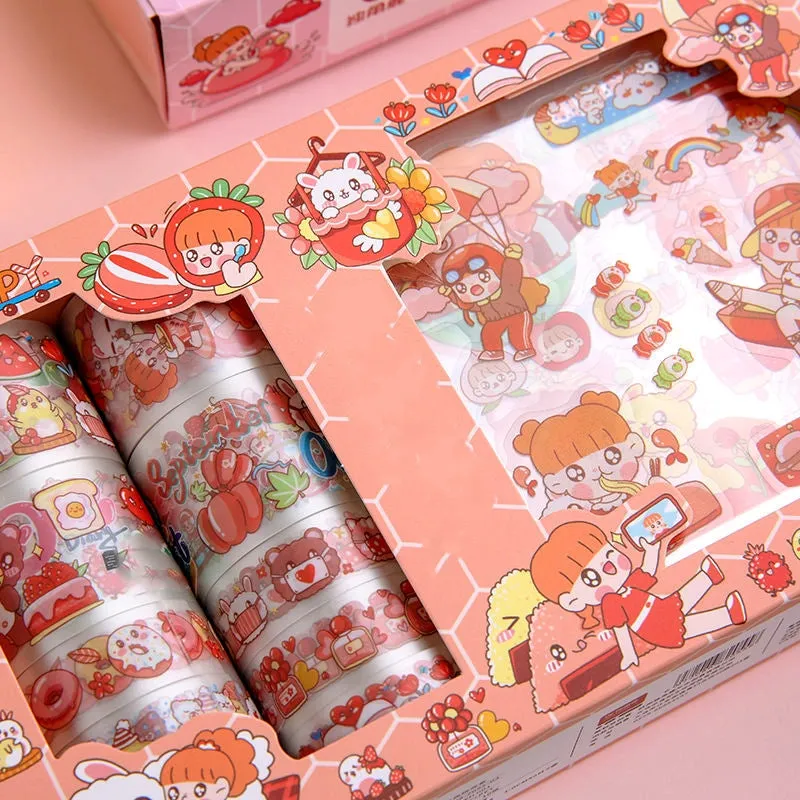 Happy Day Cartoon Girl and Boy Clear Transparent Material Scrapbook Kit