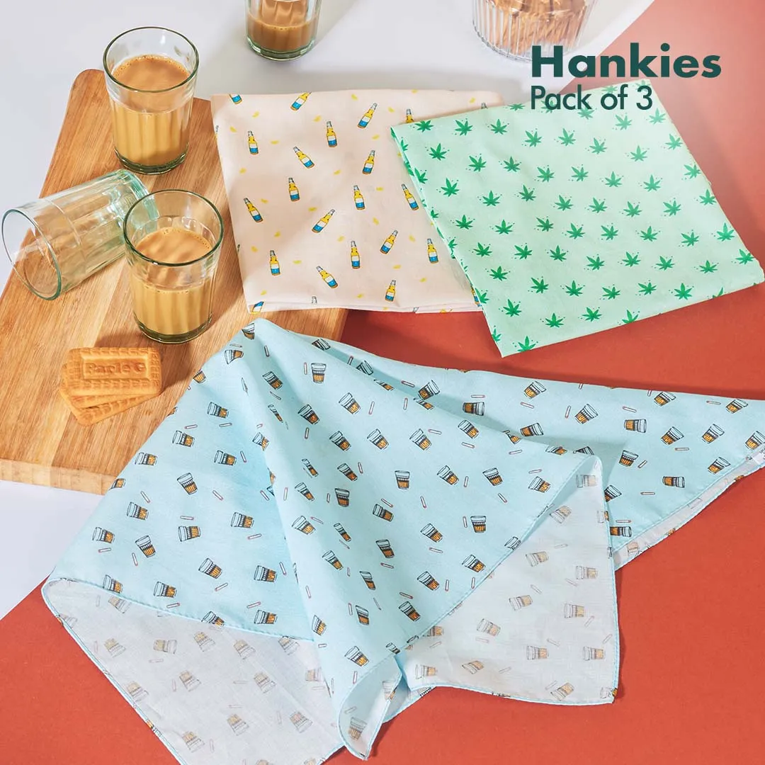 Happy High! Men's Hankies, 100% Organic Cotton, Pack of 3