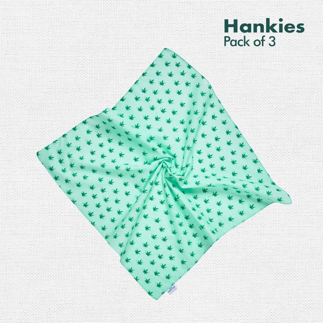 Happy High! Men's Hankies, 100% Organic Cotton, Pack of 3