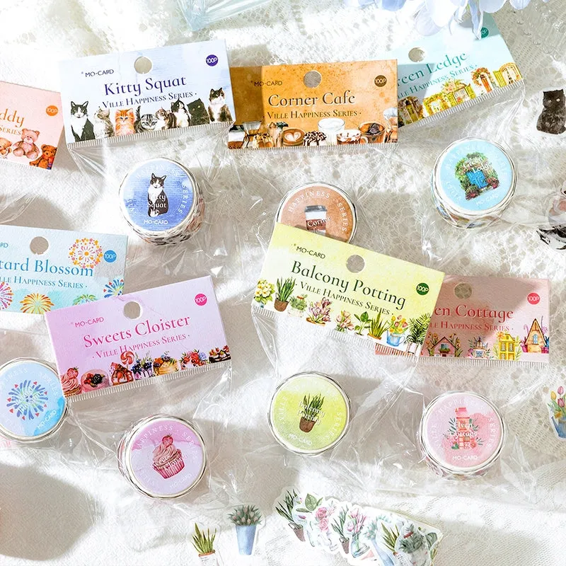 Happy Town Series Cartoon Retro Rolled Washi Stickers