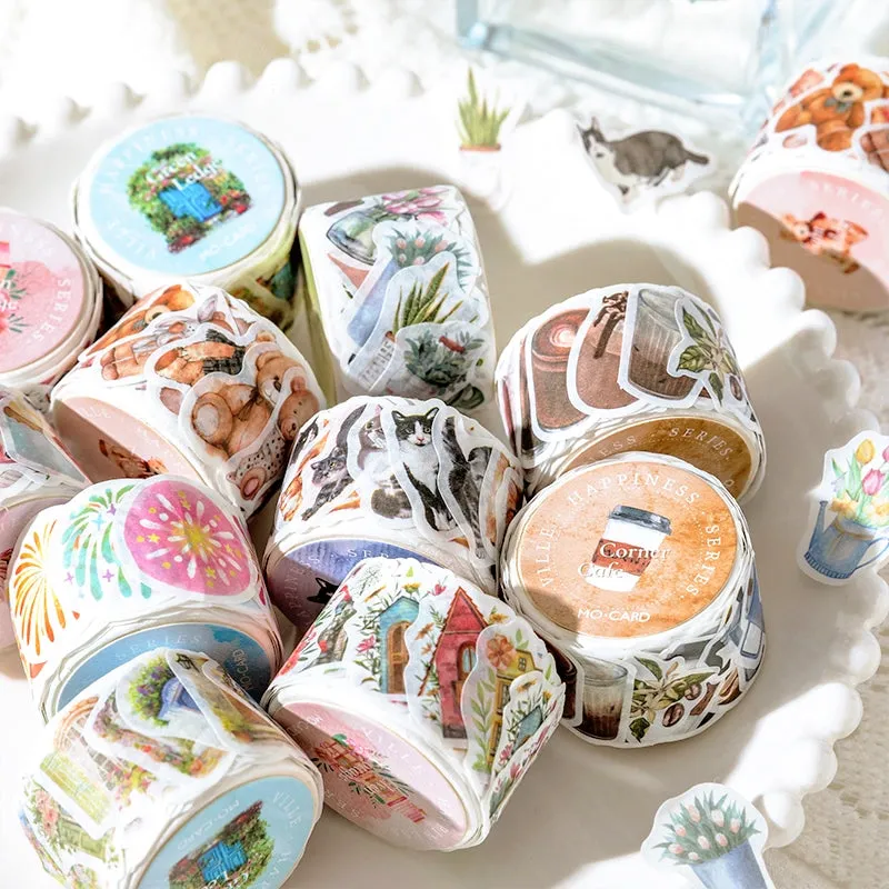Happy Town Series Cartoon Retro Rolled Washi Stickers