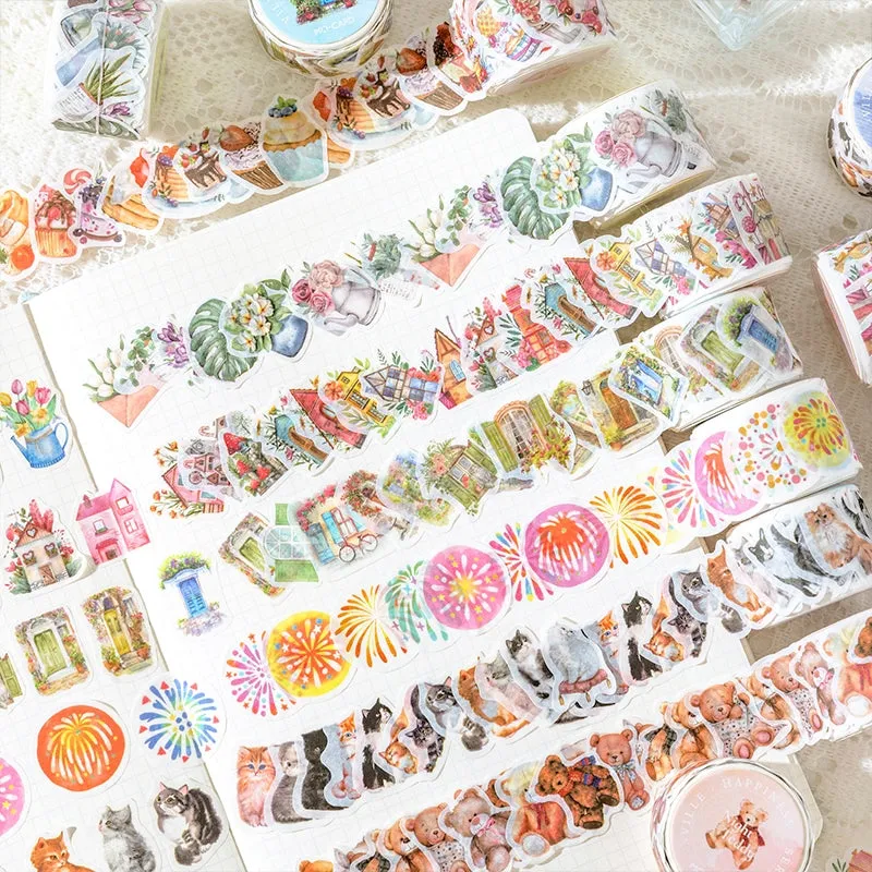 Happy Town Series Cartoon Retro Rolled Washi Stickers