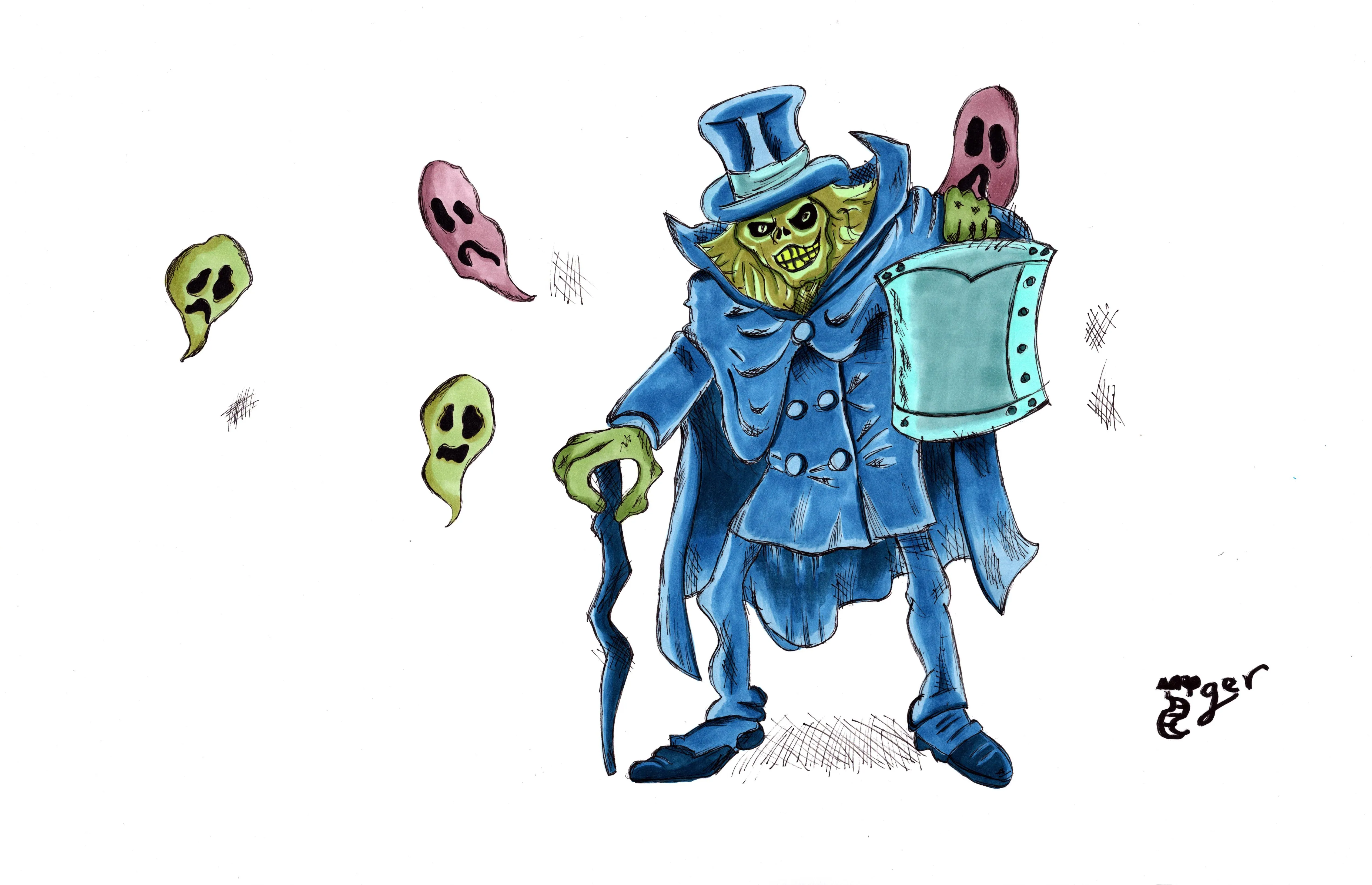 Hatbox Ghost 11x17 Character Drawing