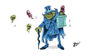 Hatbox Ghost 11x17 Character Drawing
