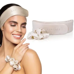 Headband and Scrunchie Set Pure Mulberry Silk Glam Band Multipurpose Beauty Makeup Spa Hair Accessory, Soft and Comfortable   Adjustable Velcro