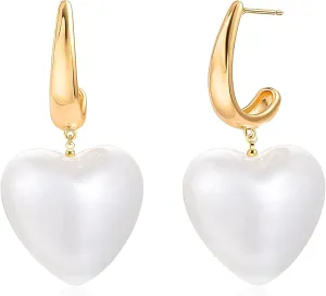 Heart Earrings for Women 18K gold Plated Love Heart Pearl Drop Dangle Earrings Bridesmaid Gift Elegant Wedding Jewelry