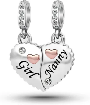 Heart Love Nanny Charm Compatible with Pandora Charm Bracelet Family Christmas Women Charm for Grandma Granddaughter Birthday