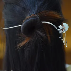 High Grade Enamel Hetian Jade S925 Silver Safety Lock Hairpin Hanfu Hair Accessories