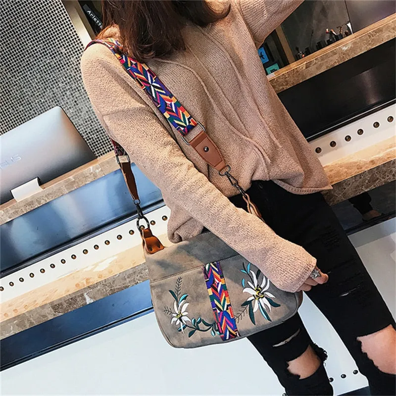 High Quality Abrasive Fabric Women Bag Fashion Embroidery Handbag Female Crossbody Bags Designer Multifunction Shoulder Bag Tote