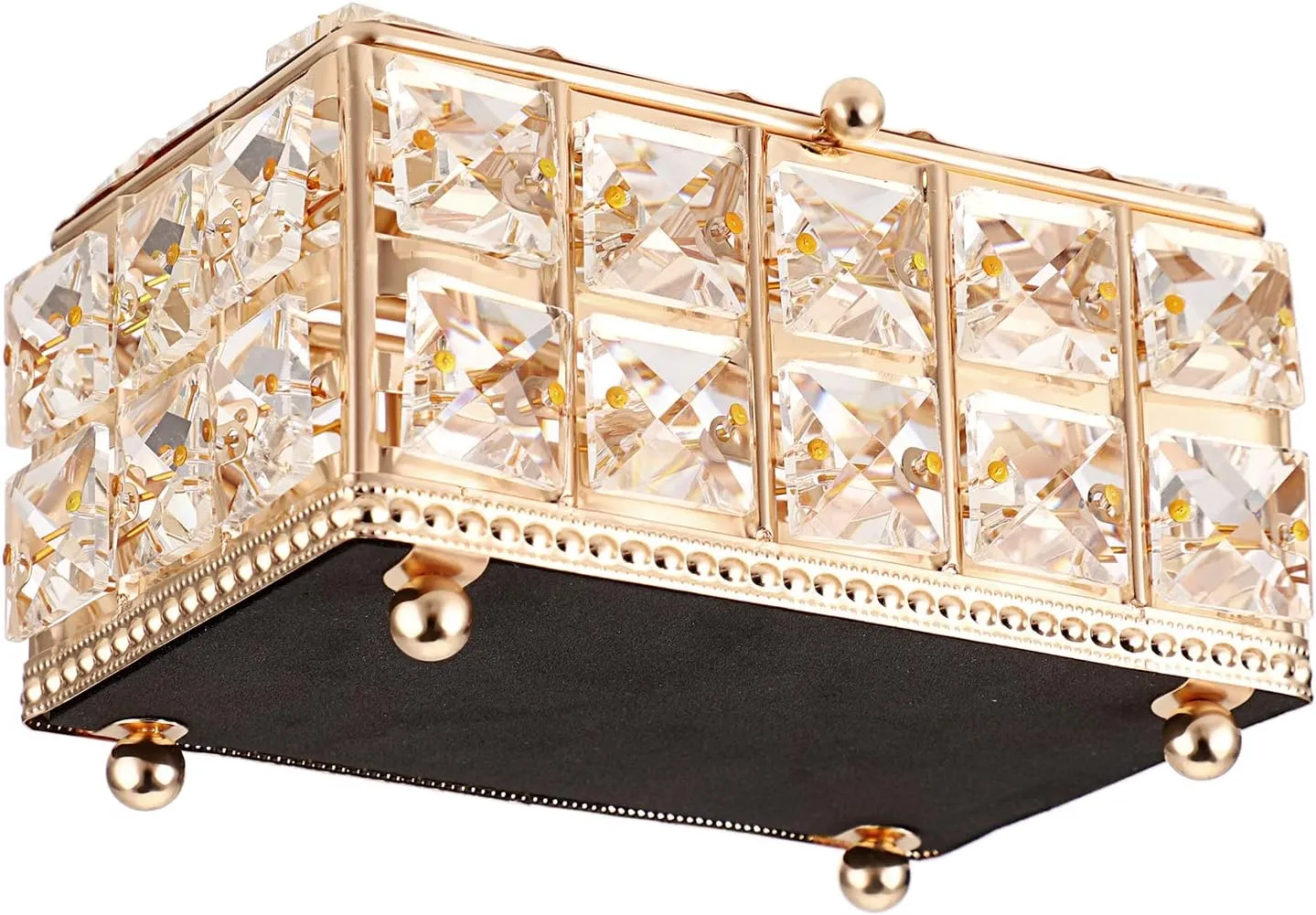 Hipiwe Crystal Jewelry Trinket Box with Lid Gold Mirrored Treasure Organizer Box Ring Holder Keepsake Box Decorative Jewelry Box Christmas Birthday Gift for Women Girls