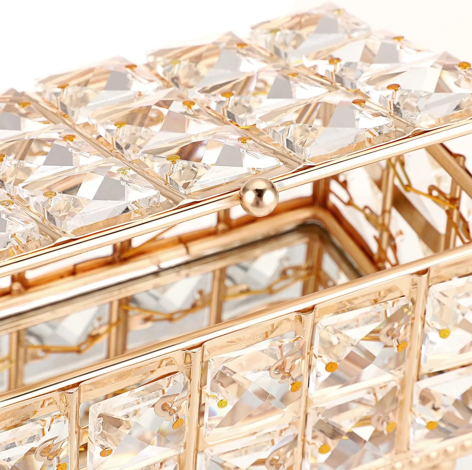 Hipiwe Crystal Jewelry Trinket Box with Lid Gold Mirrored Treasure Organizer Box Ring Holder Keepsake Box Decorative Jewelry Box Christmas Birthday Gift for Women Girls