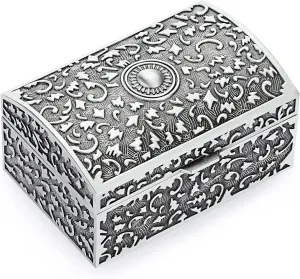Hipiwe Vintage Metal Jewelry Box Small Trinket Storage Box Treasure Chest Case Ring Holder Necklace Earring Organizer Keepsake Box Wedding Birthday Gift for Girls Women