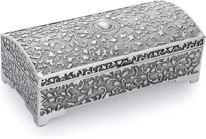 Hipiwe Vintage Metal Jewelry Box Trinket Storage Box Treasure Chest Case Ring Holder Necklace Earring Organizer Keepsake Box Wedding Birthday Gift for Girls Women, Medium