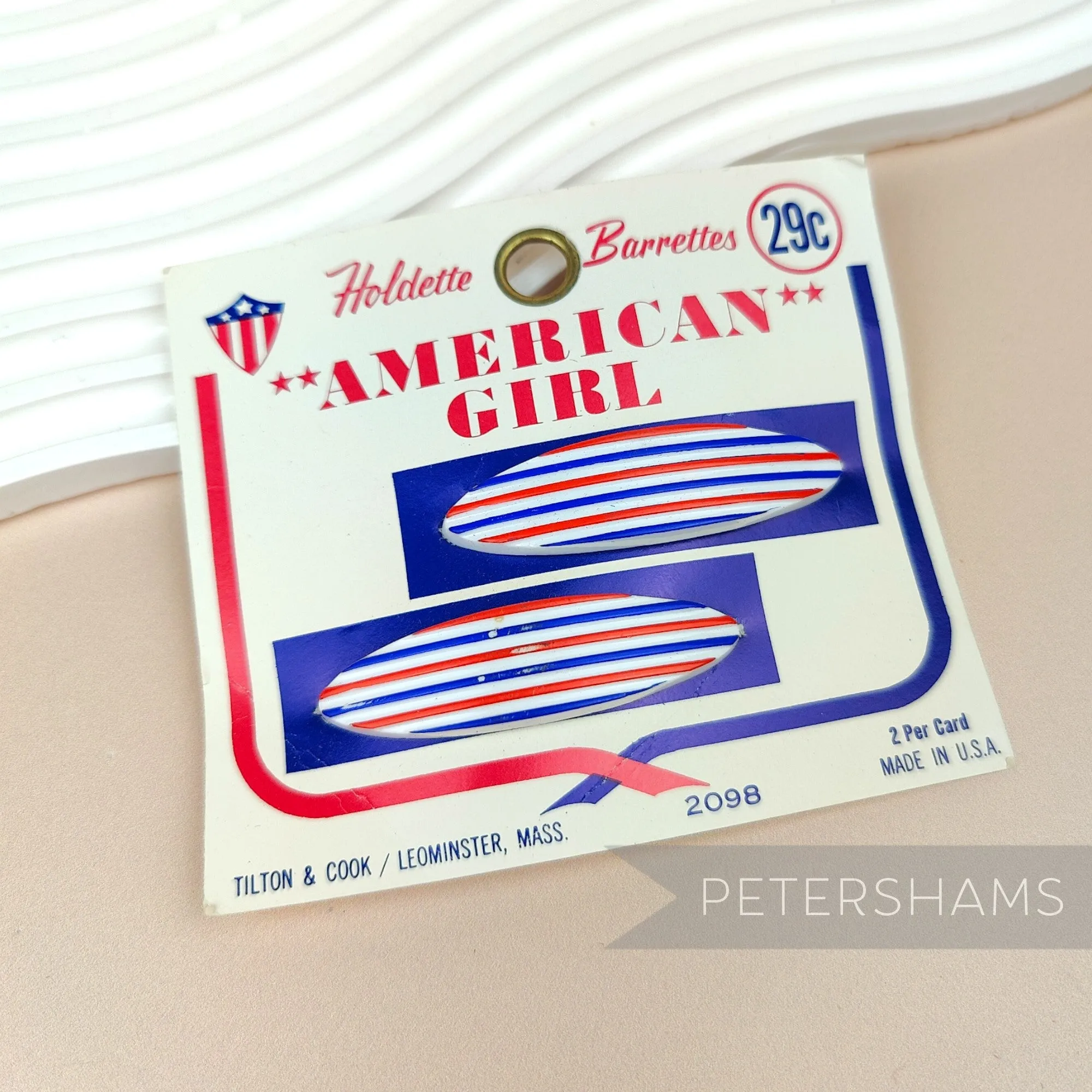 'Holdette' Vintage 1960/70's American Girl USA Stripes Barrettes - Card of 2