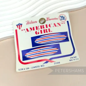 'Holdette' Vintage 1960/70's American Girl USA Stripes Barrettes - Card of 2