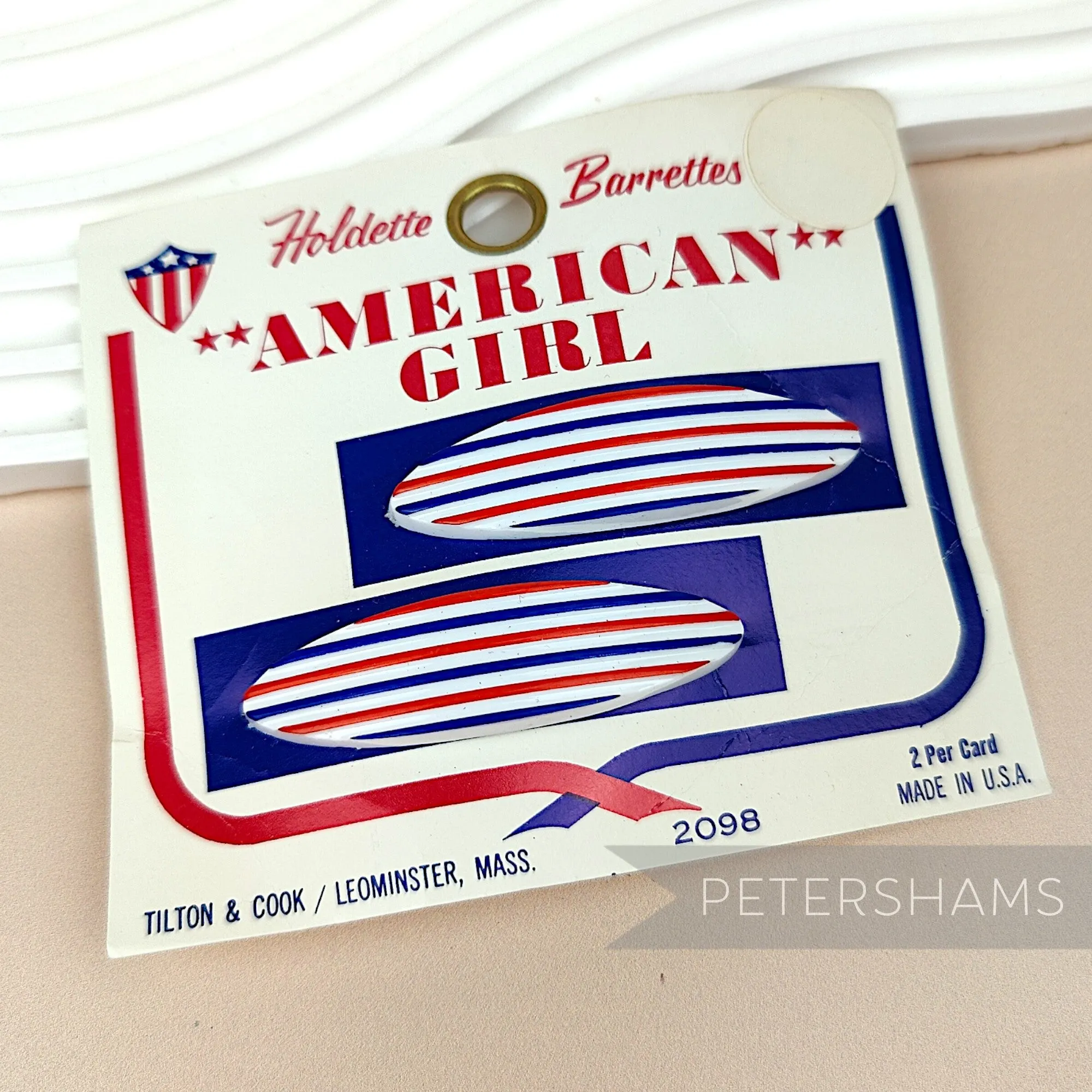 'Holdette' Vintage 1960/70's American Girl USA Stripes Barrettes - Card of 2