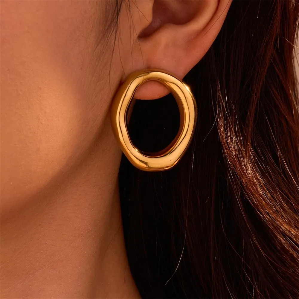 Hollow Round Stud Earrings for Women Geometry Irregular Circle Stud Earrings Stainless Steel Minimalist Statement Earrings Fashion Ear Jewelry