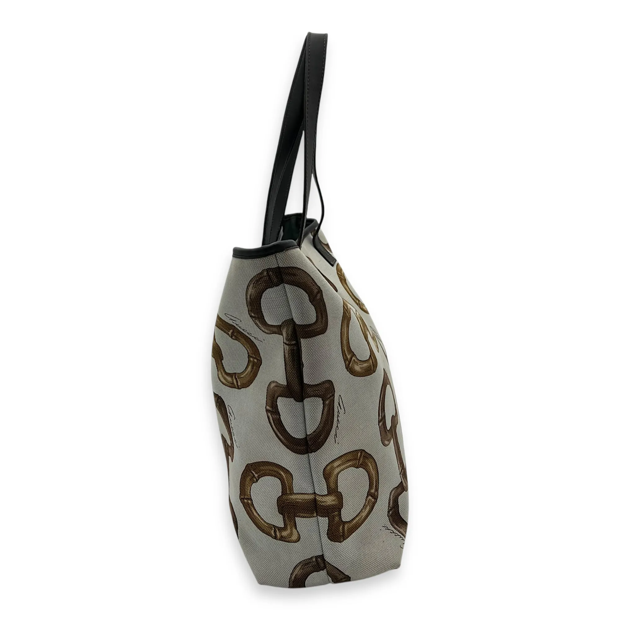 Horsebit Tote Bag White in Canvas, Gold hardware