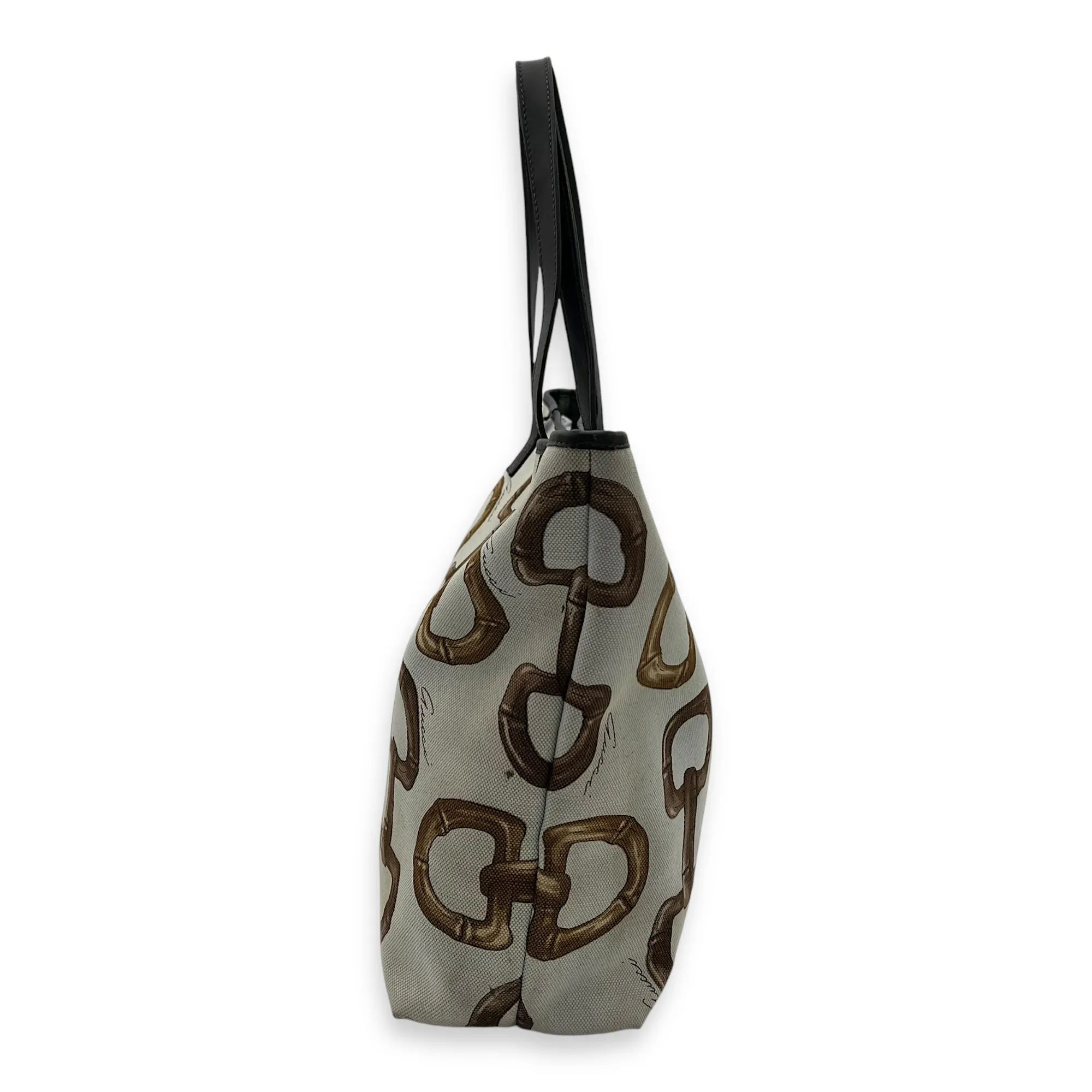 Horsebit Tote Bag White in Canvas, Gold hardware