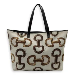 Horsebit Tote Bag White in Canvas, Gold hardware