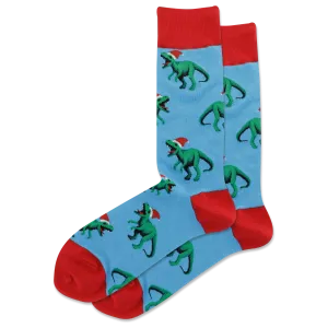 HOTSOX Men's T Rex with Santa Hat Crew Socks