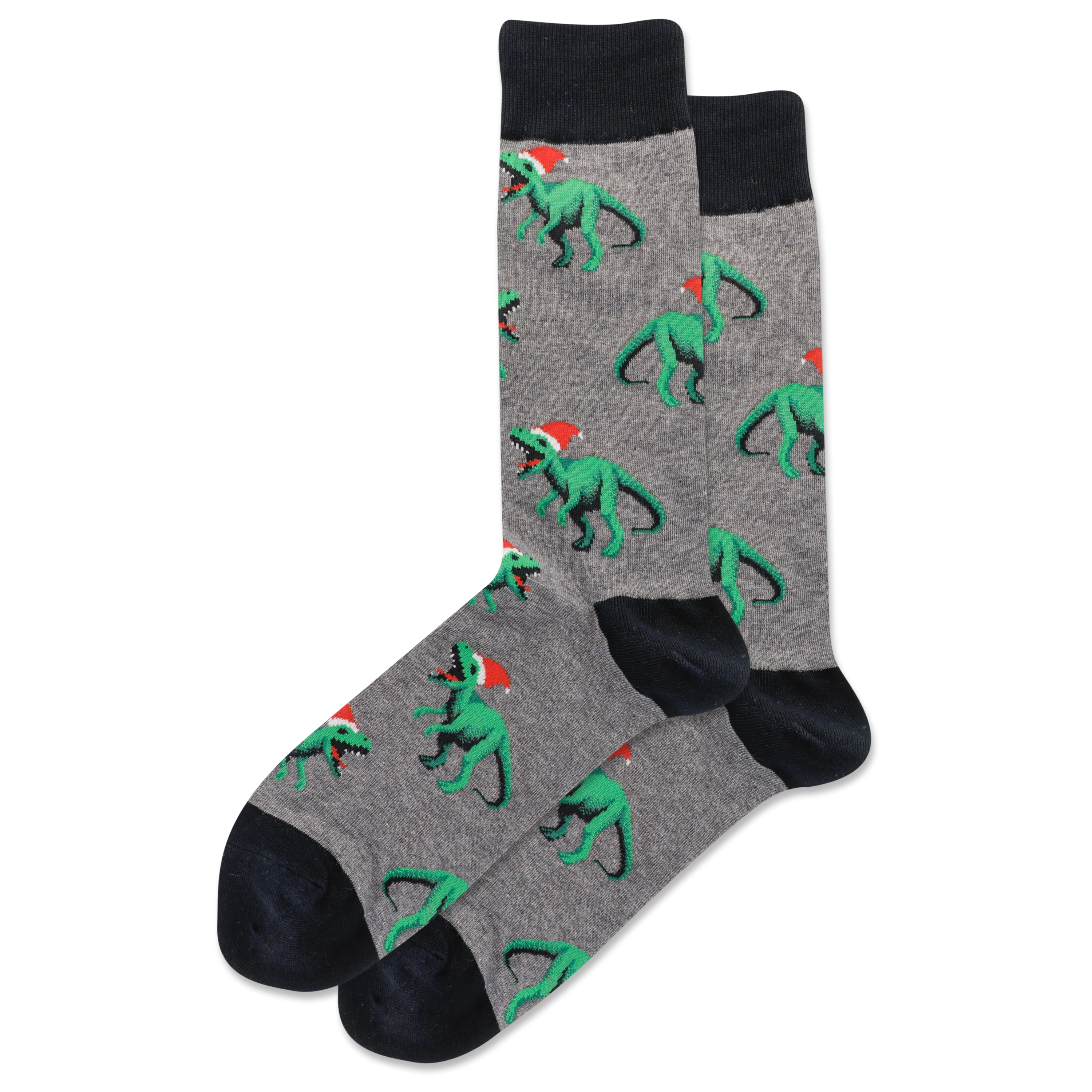 HOTSOX Men's T Rex with Santa Hat Crew Socks