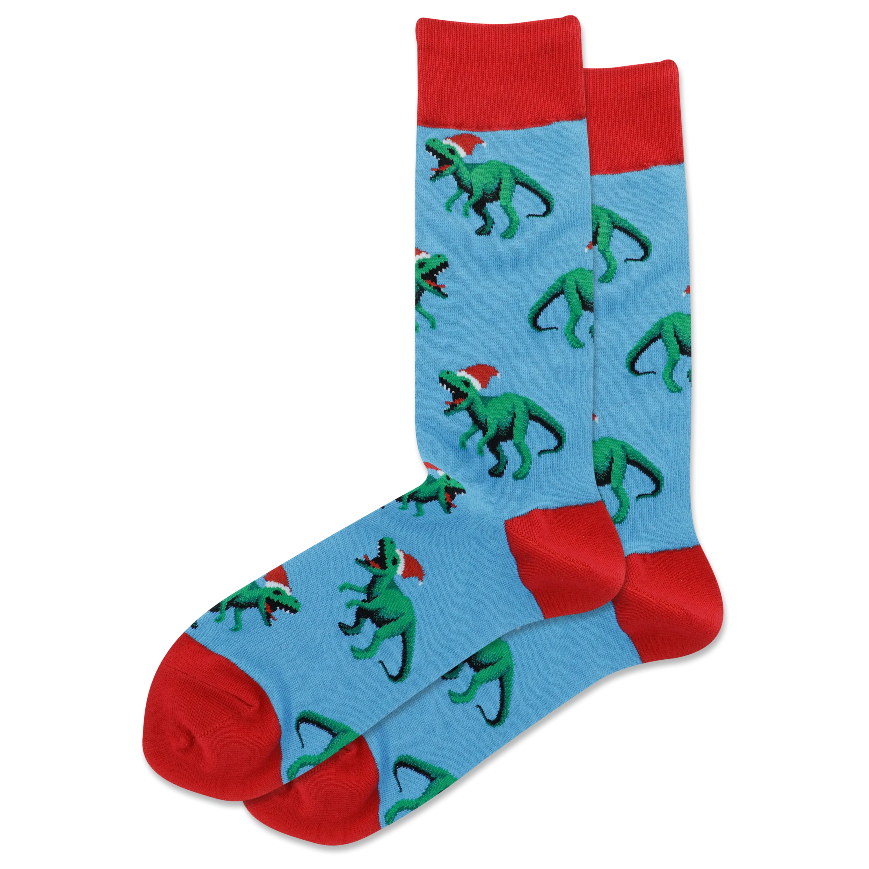 HOTSOX Men's T Rex with Santa Hat Crew Socks