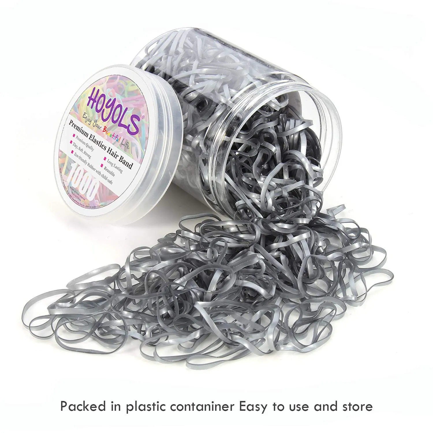 Hoyols Rubber Hair Ties Elastic Bands Ponytail Polyband Ties for Kids Women Girl 1000 Piece Pack (Silver Metal)