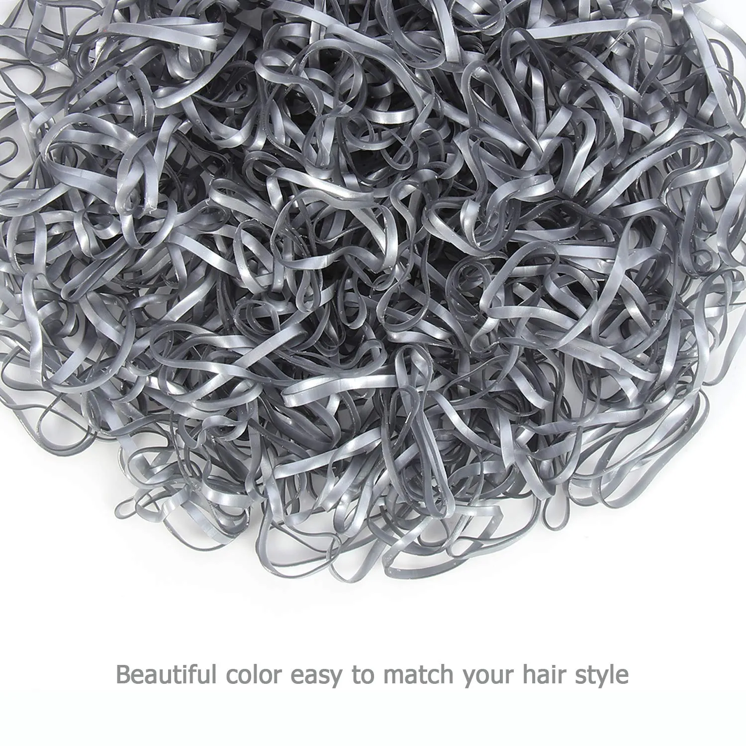 Hoyols Rubber Hair Ties Elastic Bands Ponytail Polyband Ties for Kids Women Girl 1000 Piece Pack (Silver Metal)
