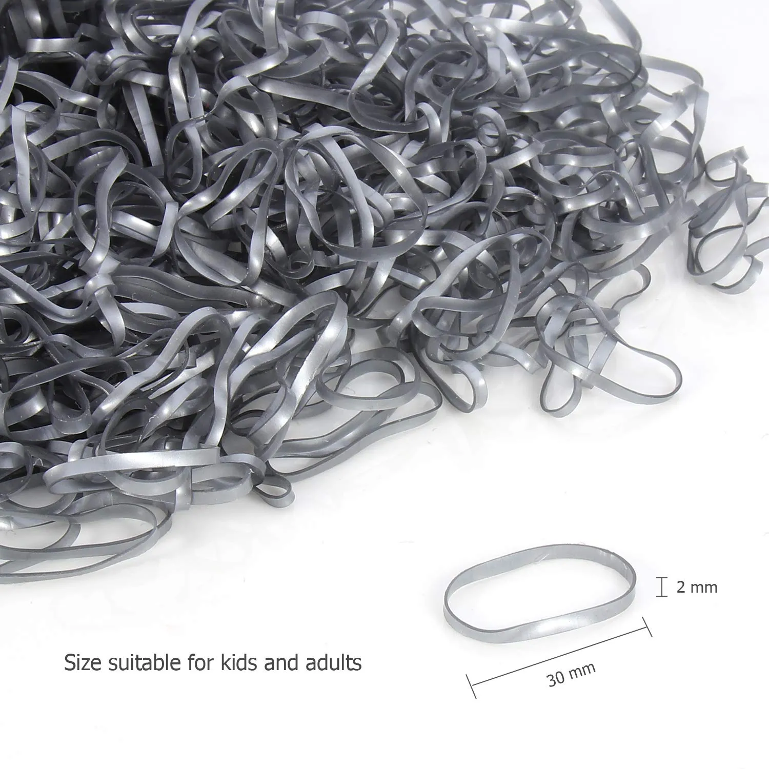 Hoyols Rubber Hair Ties Elastic Bands Ponytail Polyband Ties for Kids Women Girl 1000 Piece Pack (Silver Metal)