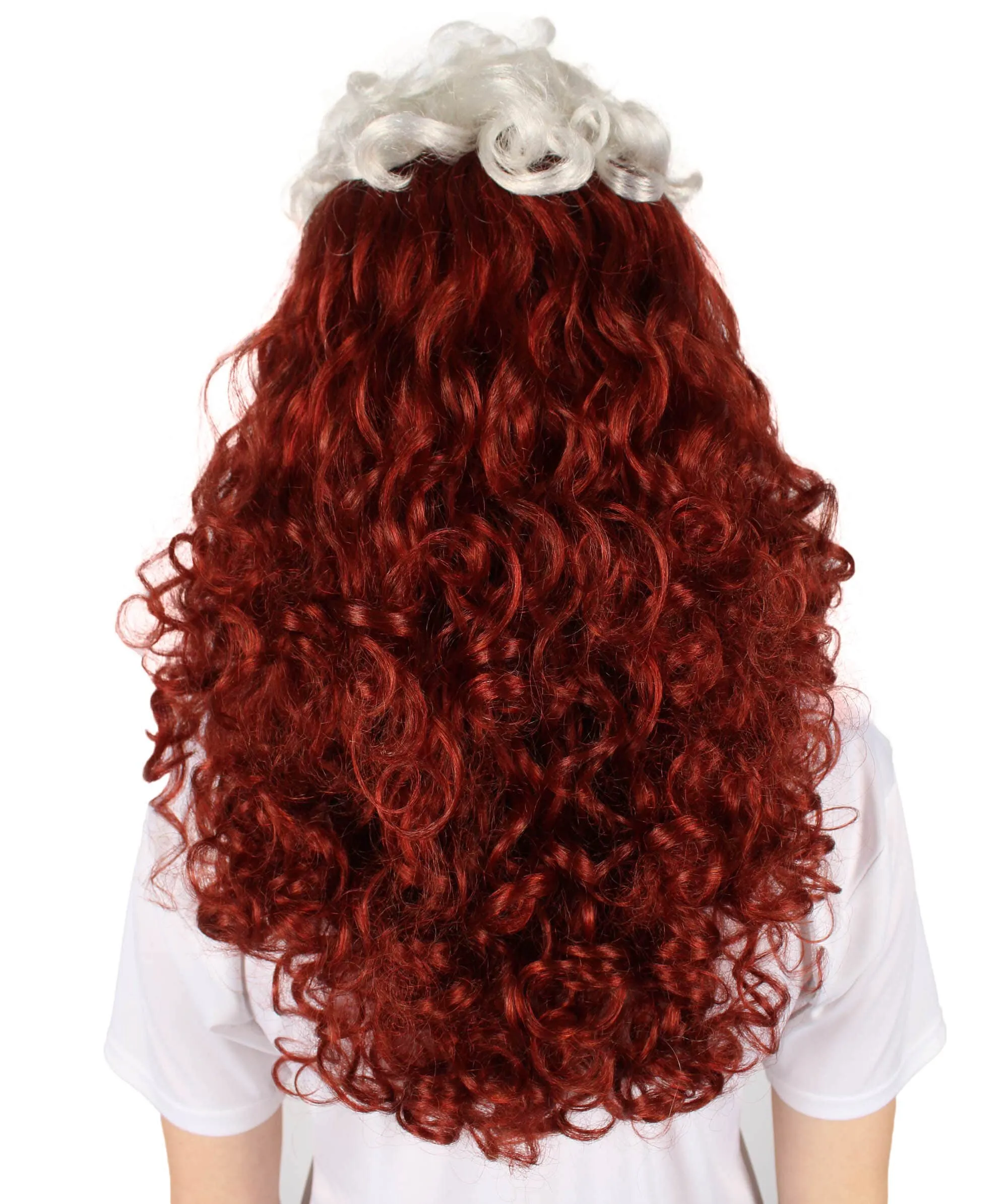 HPO Adult Women’s Mutant Comic Superhero Auburn 90s Curly Wig with White Streak in Front, Flame-retardant Synthetic Fiber Cosplay Wig