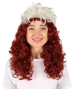 HPO Adult Women’s Mutant Comic Superhero Auburn 90s Curly Wig with White Streak in Front, Flame-retardant Synthetic Fiber Cosplay Wig