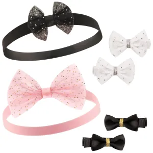 Hudson Baby Cotton and Synthetic Headbands, Silver Pink