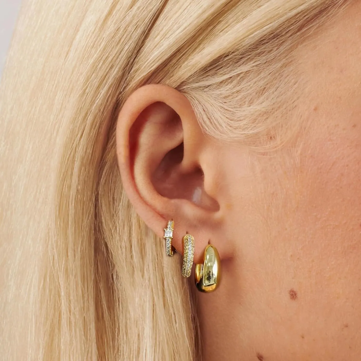 Huggie Earrings Set for Women Plated Earring Sets for Multiple Piercing Rhinestone Hypoallergenic Stackable Small Cartilage Hoop Earrings for Women Jewelry Gifts