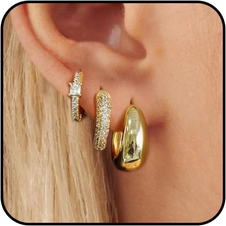 Huggie Earrings Set for Women Plated Earring Sets for Multiple Piercing Rhinestone Hypoallergenic Stackable Small Cartilage Hoop Earrings for Women Jewelry Gifts