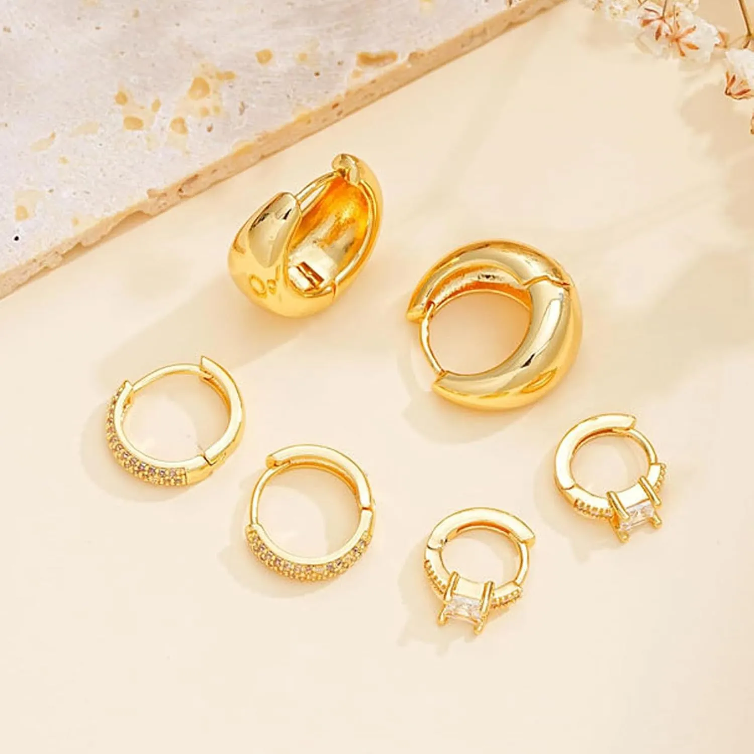 Huggie Earrings Set for Women Plated Earring Sets for Multiple Piercing Rhinestone Hypoallergenic Stackable Small Cartilage Hoop Earrings for Women Jewelry Gifts
