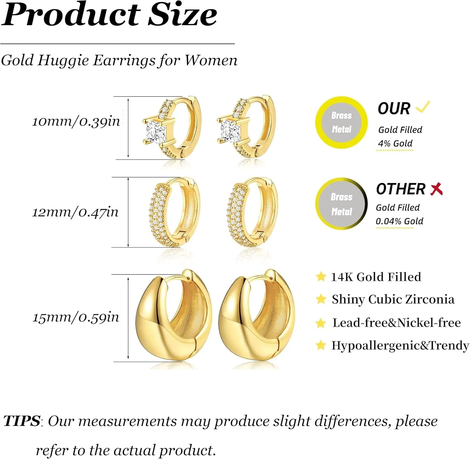 Huggie Earrings Set for Women Plated Earring Sets for Multiple Piercing Rhinestone Hypoallergenic Stackable Small Cartilage Hoop Earrings for Women Jewelry Gifts