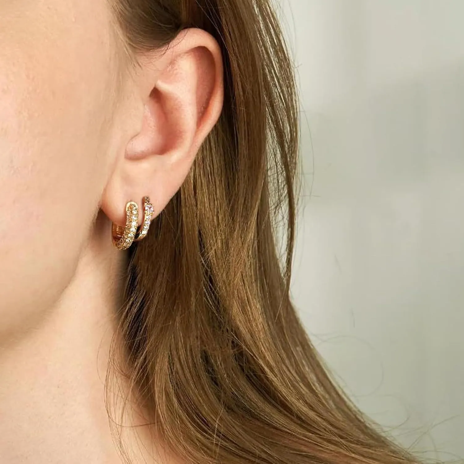 Huggie Earrings Set for Women Plated Earring Sets for Multiple Piercing Rhinestone Hypoallergenic Stackable Small Cartilage Hoop Earrings for Women Jewelry Gifts