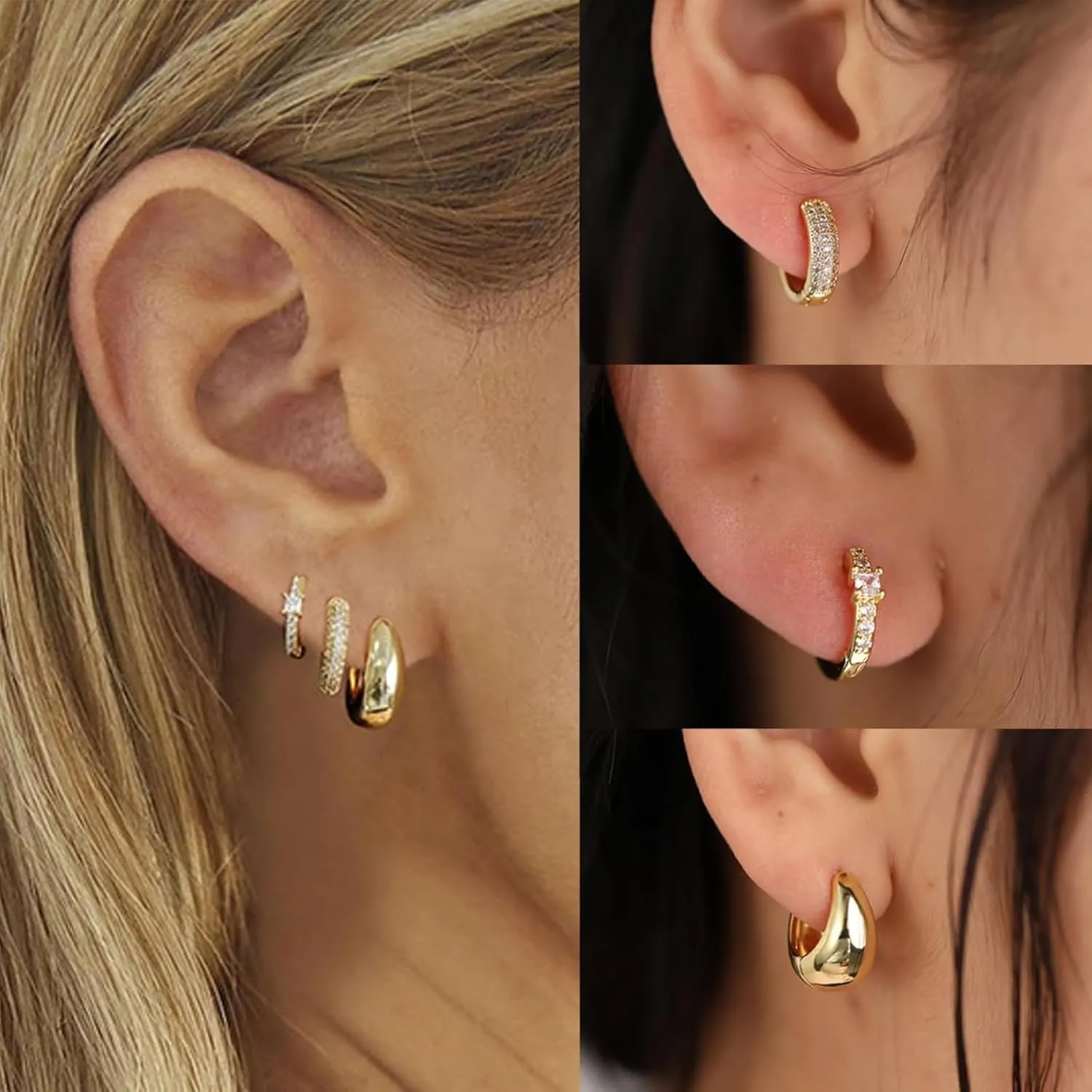 Huggie Earrings Set for Women Plated Earring Sets for Multiple Piercing Rhinestone Hypoallergenic Stackable Small Cartilage Hoop Earrings for Women Jewelry Gifts