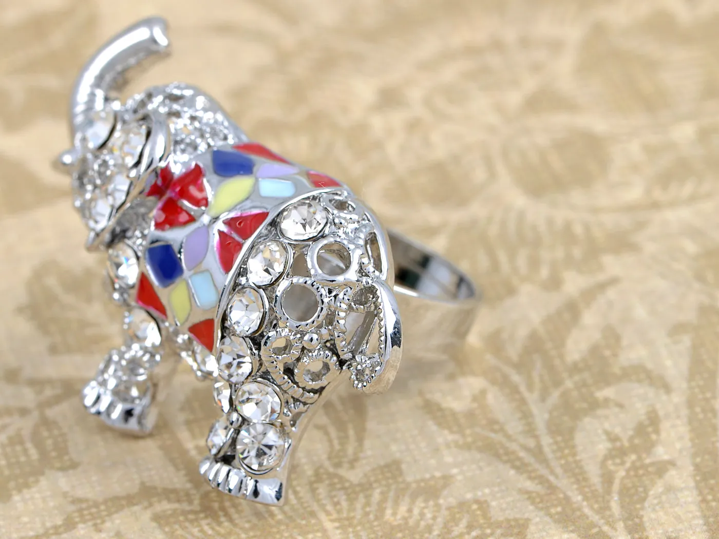 India Sumatran Borneo Elephant Enamel Colorful Painted Ring