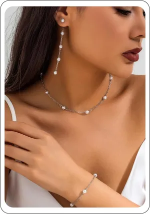 INENIMARTJ Pearl Necklace and Earring Set - Dainty Pearl Choker Necklace, Earrings for Women - Perfect for Prom, Wedding, Bridal, Bridesmaid