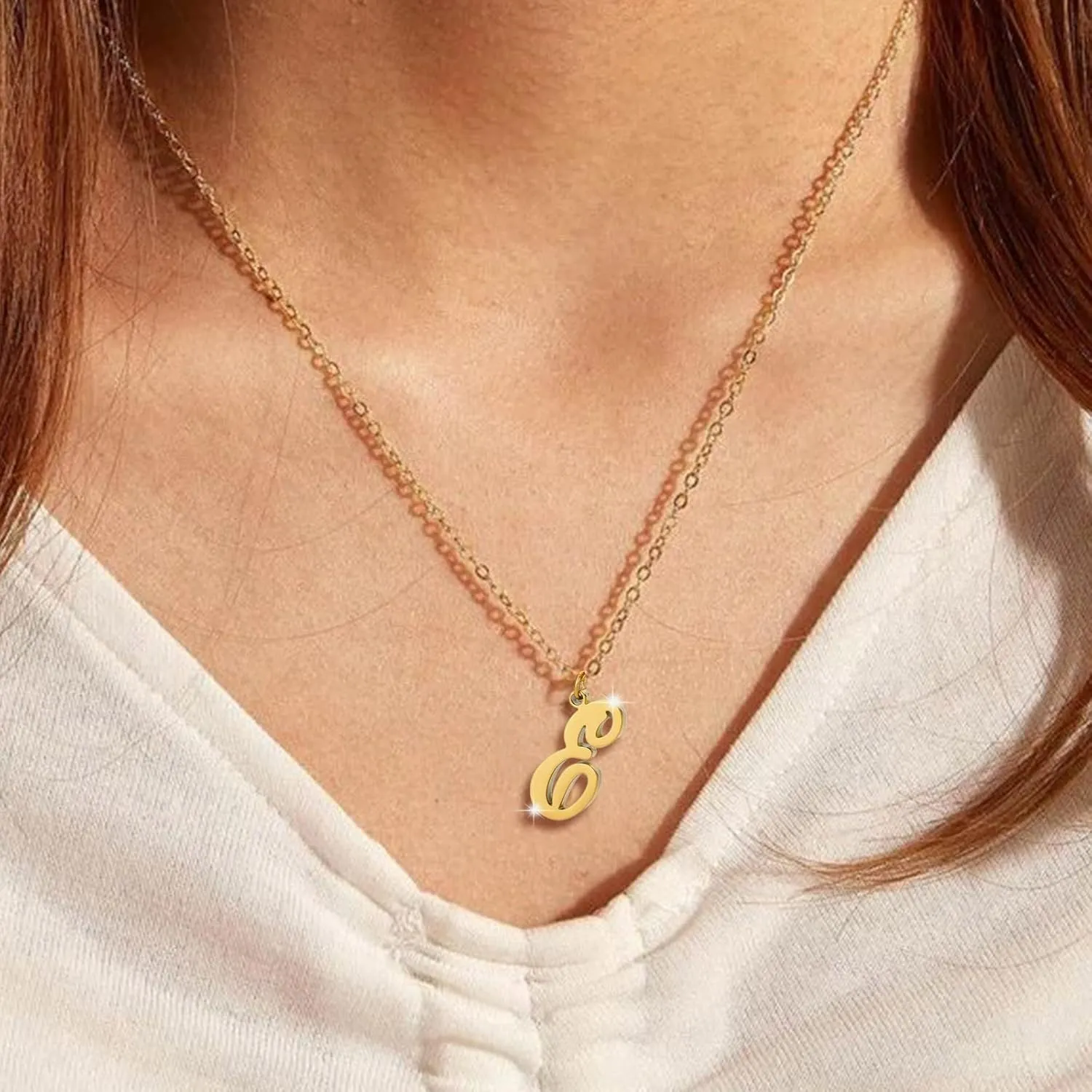 Initial Pendant Necklace for Women Stylish Minimalist Design Clavicle Chain Anniversary Necklaces Lady (E, One Size)